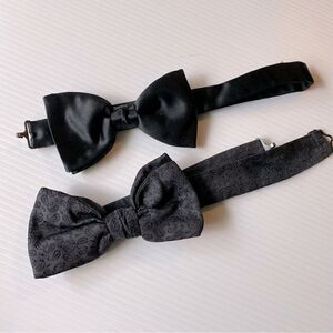 Vintage Y2K black Paisley print neck bow tie silk set of 2